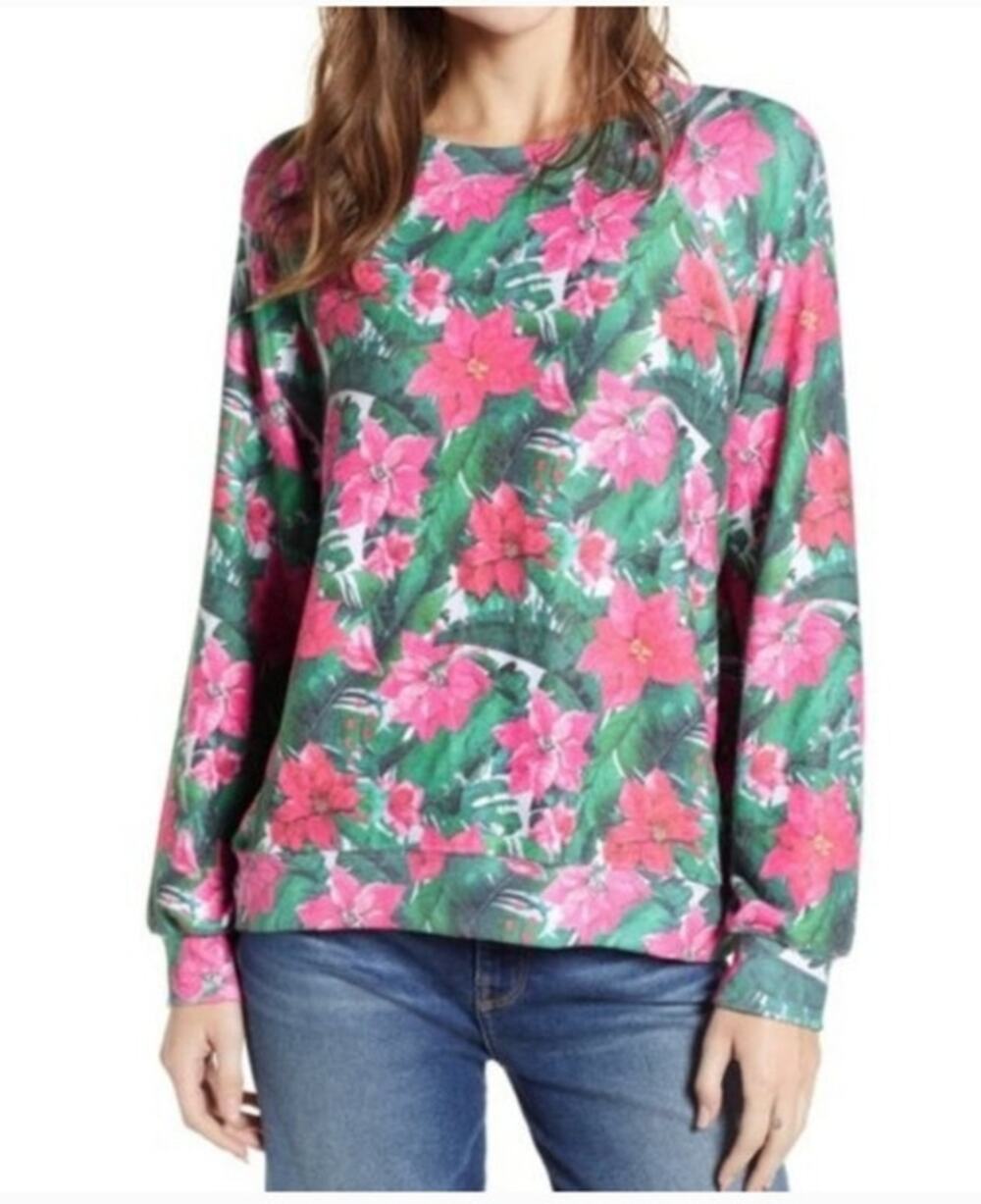 Wildfox Island Holiday Poinsettia Sommers Sweatshirt NWT Sz XL